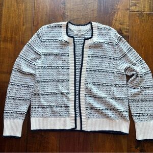 LOFT offwhite Blue and Navy Open-Front Cardigan